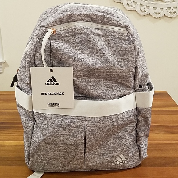 grey and white adidas backpack